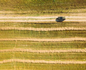 Aerial View Of Renault Duster Car SUV Parked Near Countryside Road In Summer Field Rural Landscape