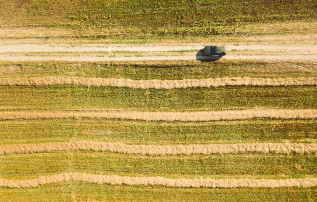 Aerial View Of Renault Duster Car SUV Parked Near Countryside Road In Summer Field Rural Landscape
